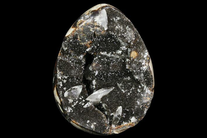 Septarian Dragon Egg Geode - Black Crystals #83307